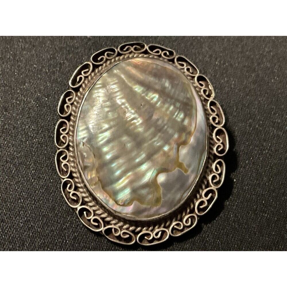Vintage 925 Abalone Brooch/Pedant Signed